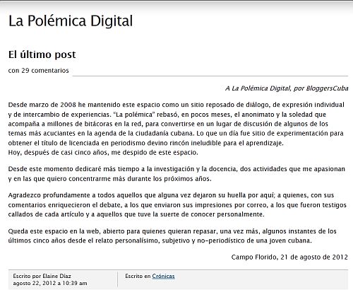 Elaine Diaz, ‘Official’ Cuban Blogger, Closes Her Blog. Did She Step Over the Line? Elaine Diaz, ‘Official’ Cuban Blogger, Closes Her Blog. Did She Step Over the Line?